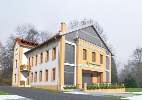 Wizualizacja budynku administracyjnego Nadleśnictwa Bogdaniec po rozbudowie